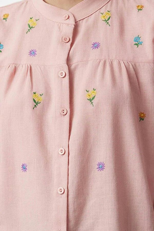 Floral Embroidered Oversize Woven Shirt