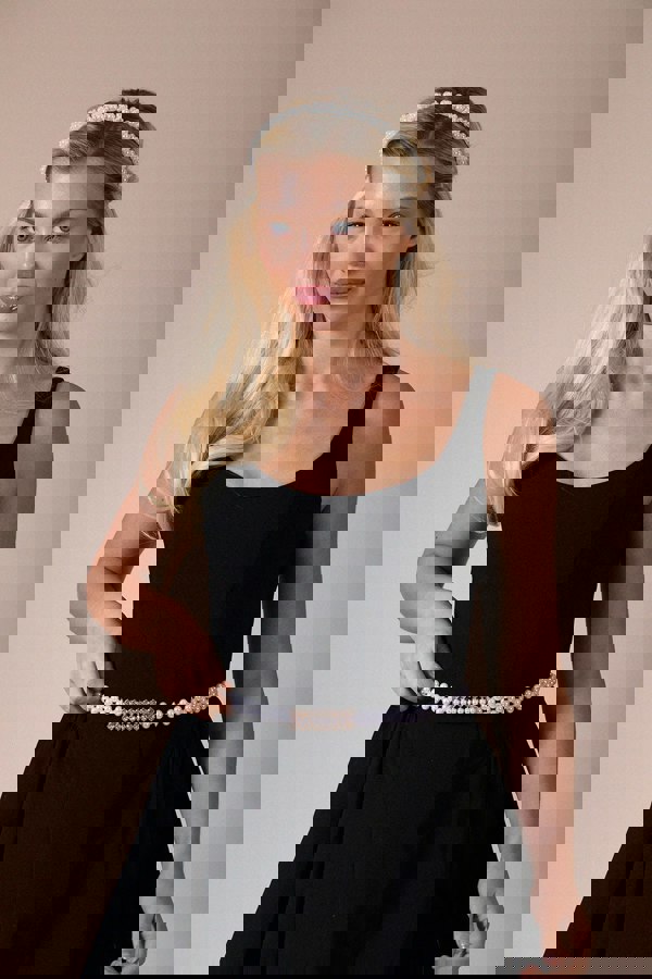 SVNX Strenchy Pearl Chain Belt With Diamante Buckle