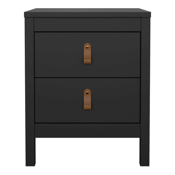 Wyld Haus Wildberry Matt Black Bedside Table 2 Drawers Leather Handles