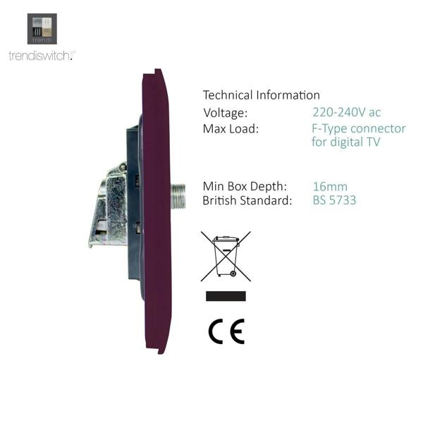 Trendi Switch 1 Gang Male F-Type Satellite Television Socket in Plum Purple