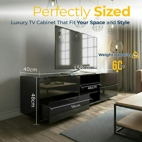 Homeology Avitus Gloss Black Designer Stand up to 65inch Flat Screen LED and LCD TV Cabinet