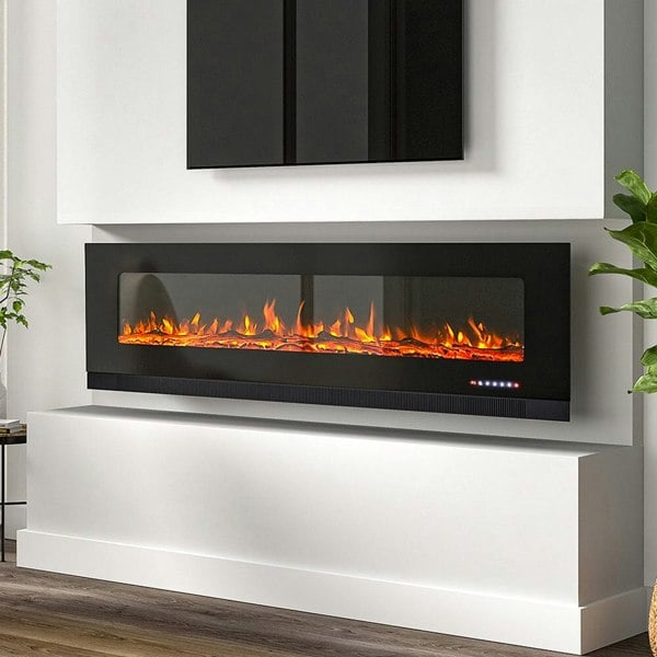 72 inch Wall Mounted Electric Fireplaces With Remote Control 9 Flame Colours Heater Wall Mounted Fireplaces Living and Home Black