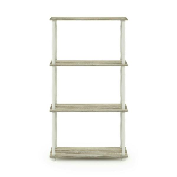 WALPLUS Turn-N-Tube 4-Tier Multipurpose Shelf Display Rack with Classic Tubes, Sonoma Oak/White perfect for organized storage and display