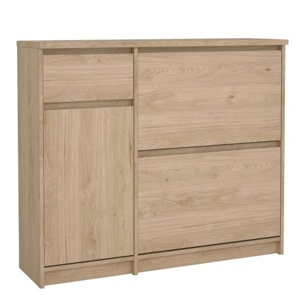 Wyld Haus Budapest Natural Oak Effect Wood Shoe Cabinet 3 Doors 1 Drawer