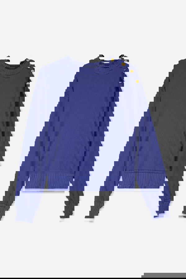 ENORSIA Button Shoulder Crewneck Sweatshirt