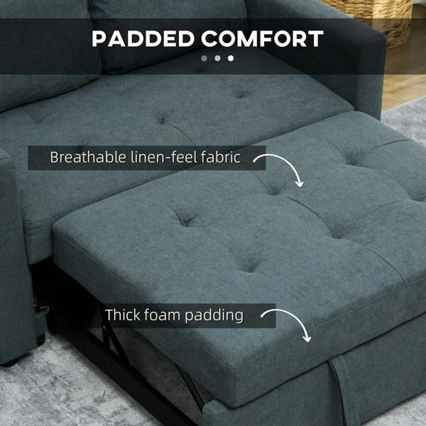 Charcoal grey loveseat sofa bed with tufted seat topper and thick padded mattress