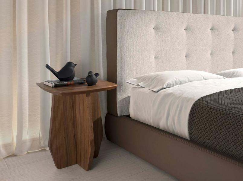 Angel Cerdá Brown Fabric and Brown Leatherette  Upholstered Bed 7174