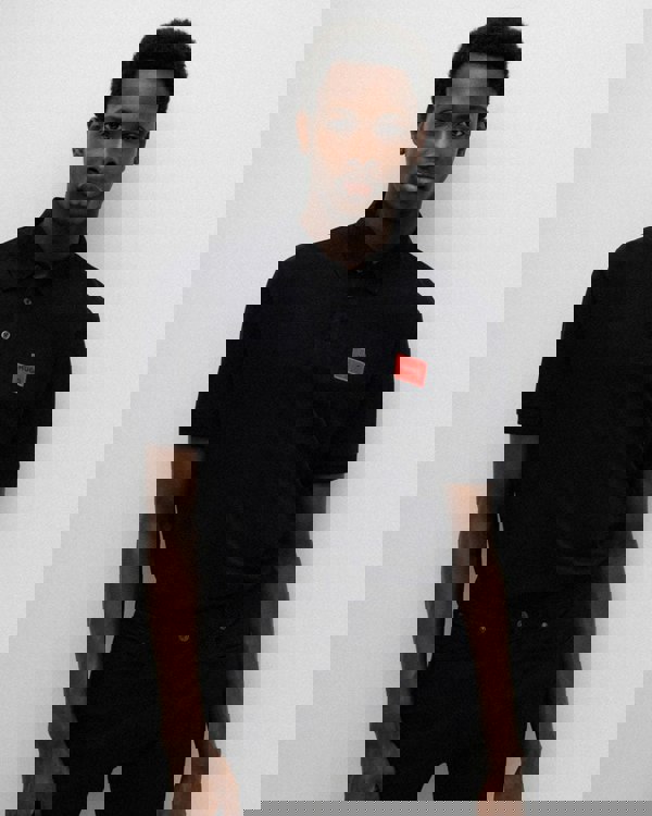 HUGO Dereso222 Mens Cotton Piqué Slim-Fit Polo Shirt with Logo Label NOS - Black 001