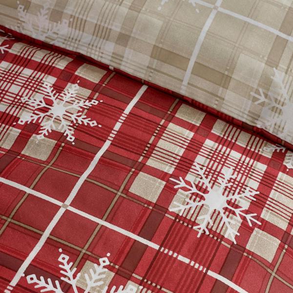 Catherine Lansfield Christmas Scandi Check Reversible Duvet Cover Set Red