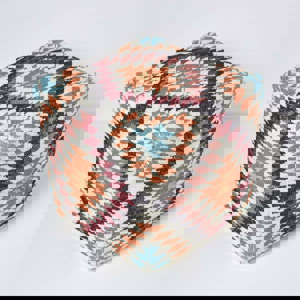 HOMESCAPES Manila Orange and Pink Kilim Footstool Handwoven Beanbag Pouffe - 43 x 43 cm