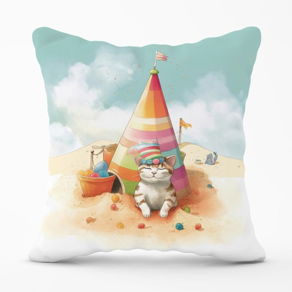 Warren Reed Cat On A Beach Holiday Cushions