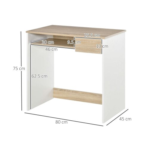 Wyld Haus Vali 80cm Wooden Oak Compact Desk With Keyboard Tray And Drawer