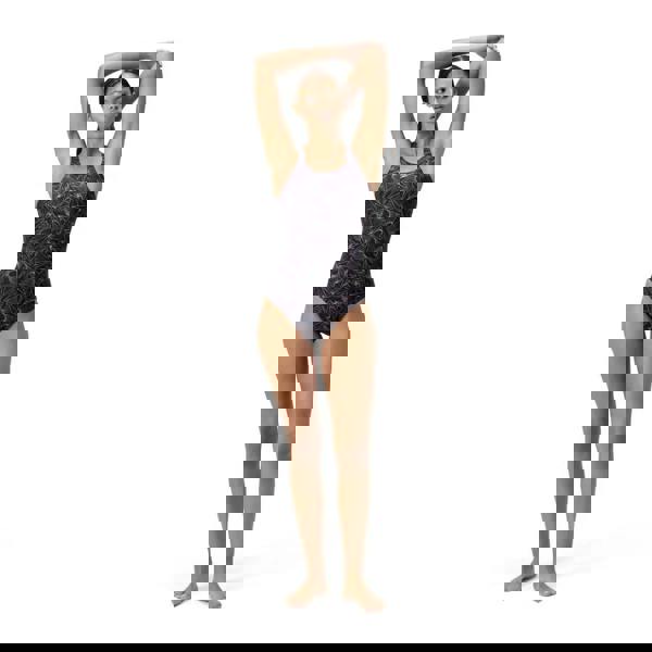 Speedo Hyperboom Allover Medalist black purple floral racerback swimsuit