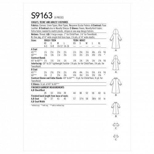 Simplicity Sewing Pattern 9163, Costumes for Kids, Teenagers, Men, Women, A (XS - L / XS - XL) - Intermediate
