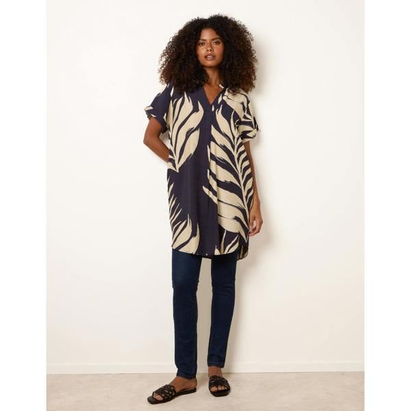 Blue Vanilla Palm Print Tunic Top