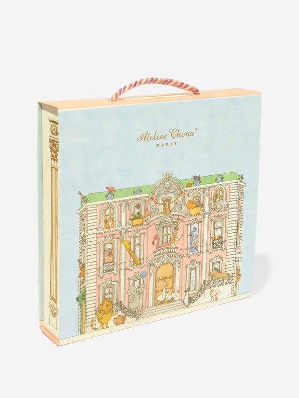 Atelier Choux Baby Hot Air Balloons Swaddle And Satin Bib Set in White