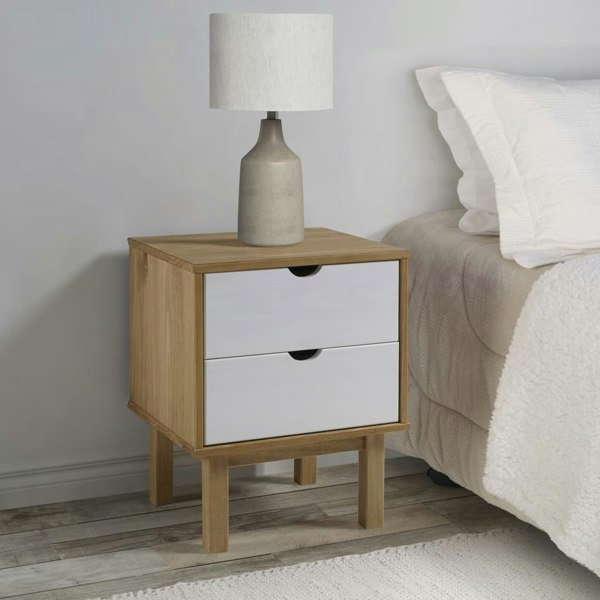 Berkfield Bedside Cabinet OTTA Brown&White 46x39.5x57cm Solid Wood Pine