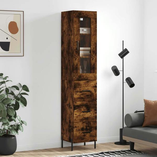 Berkfield Home Berkfield Highboard Smoked Oak 34.5x34x180 cm Engineered Wood