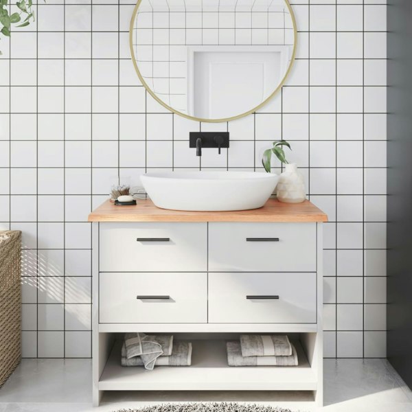 Berkfield Bathroom Countertop Light Brown 100x60x2 cm Treated Solid Wood