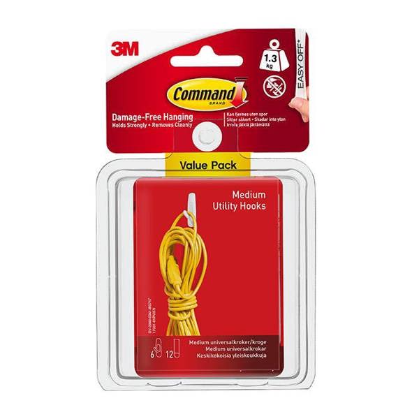 Command 17001-6ES White Medium Utility Hooks Value Pack 1.3kg 6pk - One Colour - 