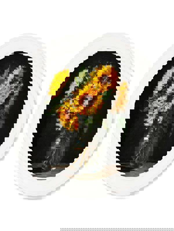 Exceptional Art Golden Sunflowers After Dark - Oxford Strong White round frame