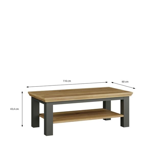 Furniture To Go Pontypool Large Rectangular Coffee Table with Shelf in Grey and Mauvella Oak