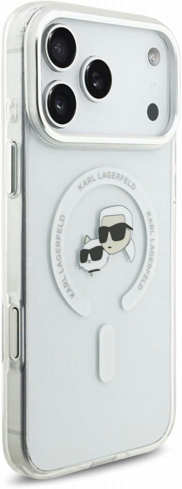 Karl Lagerfeld IML Karl & Choupette Head Metal Frame Case with MagSafe for iPhone 17/18 Pro Max 6.9" Clear - KLHMP18XHLSKCH