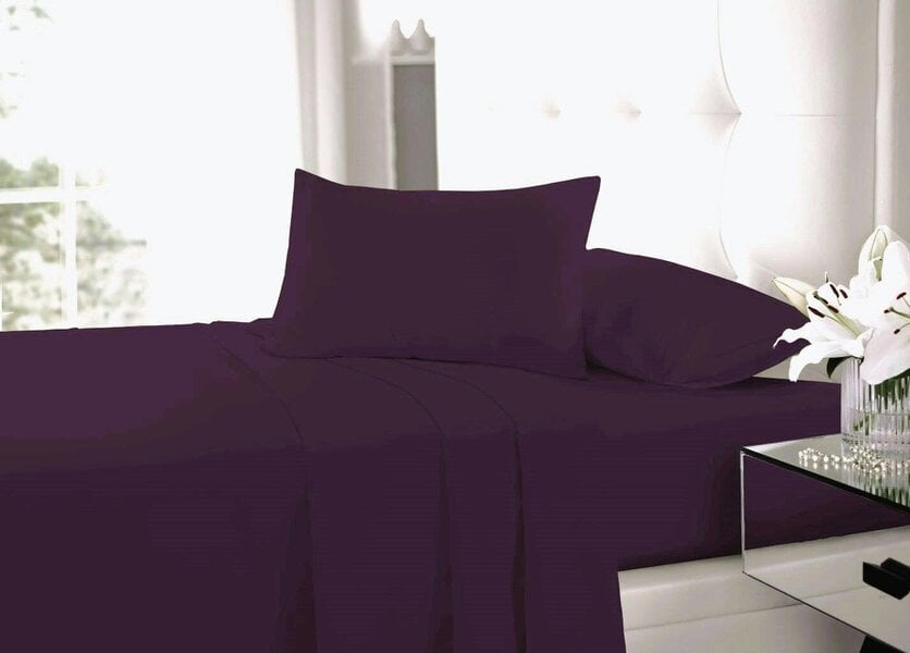 Night Zone Polycotton Sheet Set – Fitted Sheet, Flat Sheet & Pillowcases Easy Care Bedding - Plum