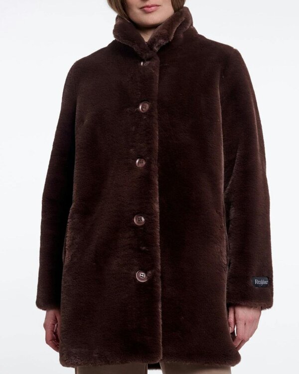 Rino & Pelle Nonna Womens Single Breasted Faux Fur Coat - Coffee Roast