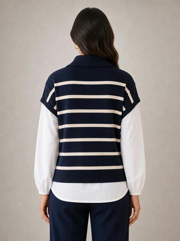 VIZ-A-VIZ Striped Mock Shirt Jumper