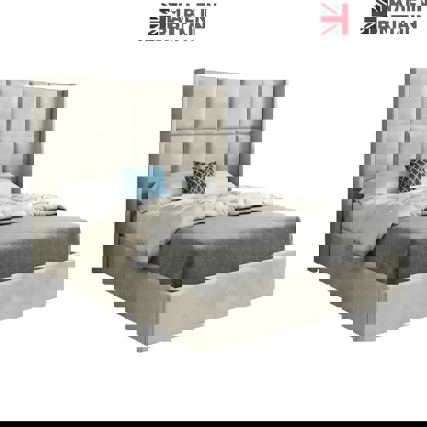 Casa Magna Quanta Straight Winged Upholstered Soft Velvet Bed Frame - Cream