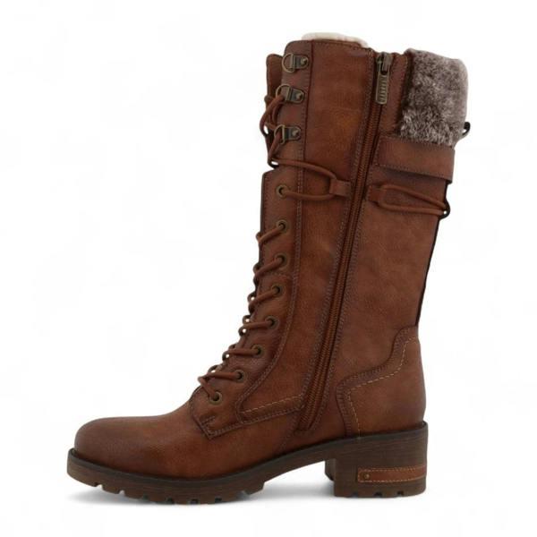 Women's Brown Mid-Calf Faux Fur Winter Combat Boots-TruClothing