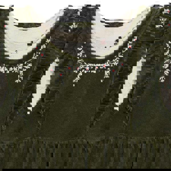 Mini Cuddles Baby Girls Floral Embroidered Dungaree 3pc Set, Green