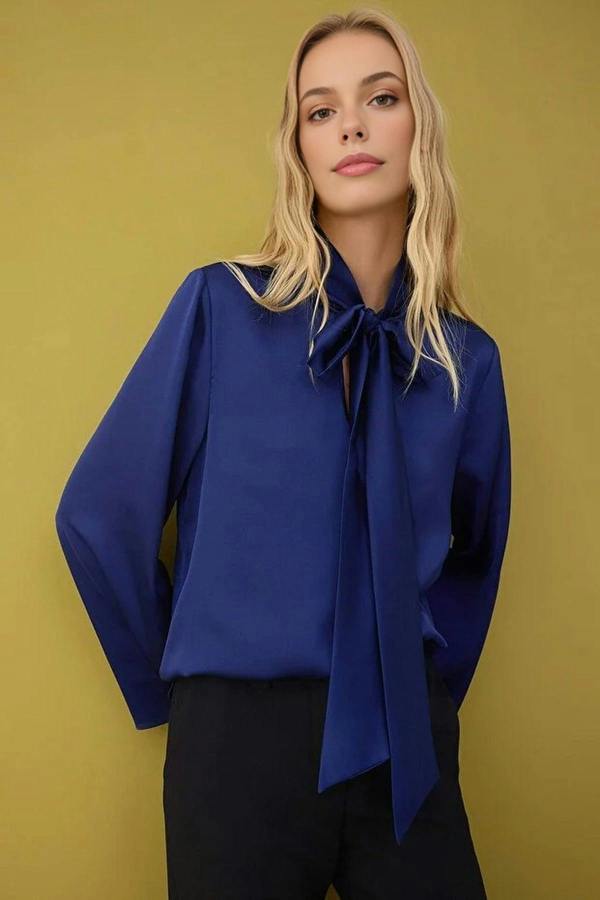 WOVCOR Satin Scarf Detail Woven Blouse