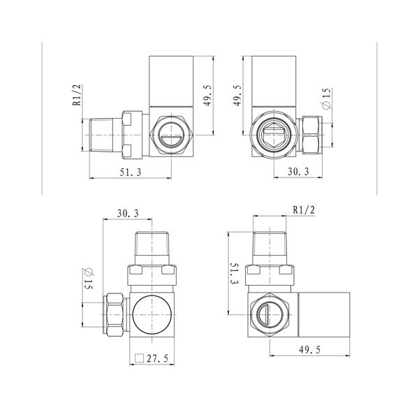 Flode Corner Square Manual Radiator Valve Pack | 15mm x 1/2″ | Chrome