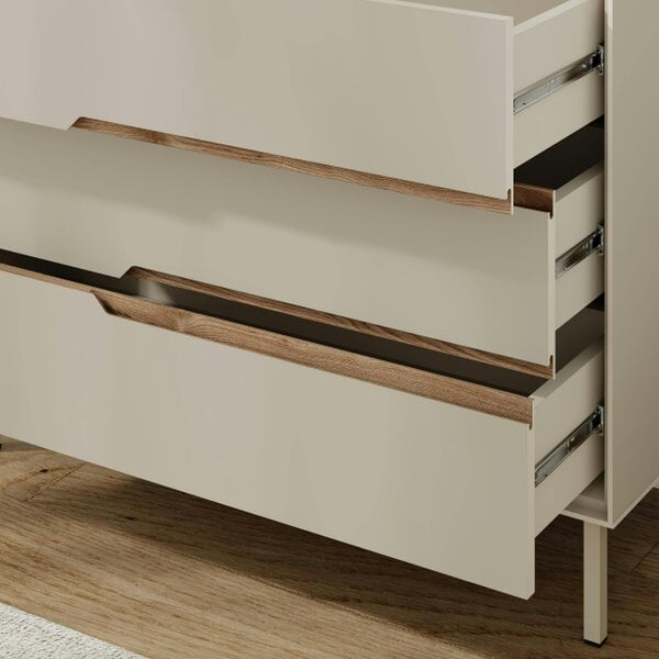 Decortie Arch 3 Drawer Chest of Drawers Sandstone Whiskey Oak 98 x 40 x 78.5 cm (Sandstone and Whiskey Oak)