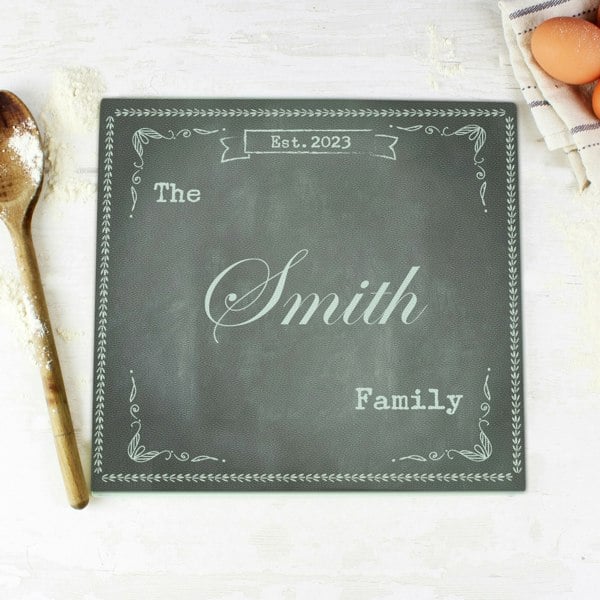 Personalised Memento Company Personalised Family Chalk Glass Chopping Board/Worktop Saver