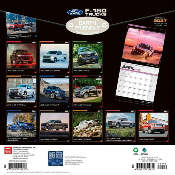 Ford F150 Trucks Calendar 2027, Wall Calendars, Month To View, Transport, Gift