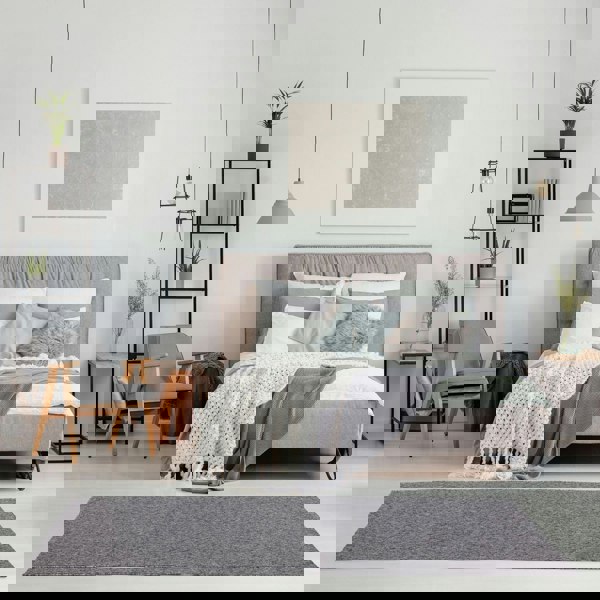  Grey Low Pile Area Rug Plain Design