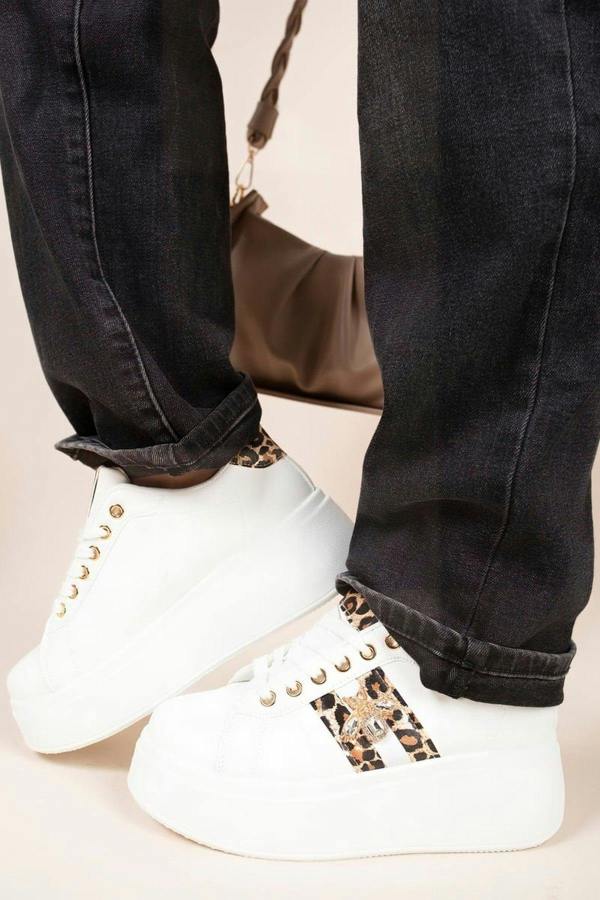 Sarina Chunky Glitter Detail Trainers With Bee Charm - Leopard