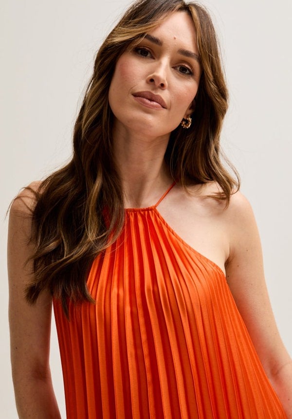 Philomena Halter Neck Pleated Maxi Dress In Orange - image 4
