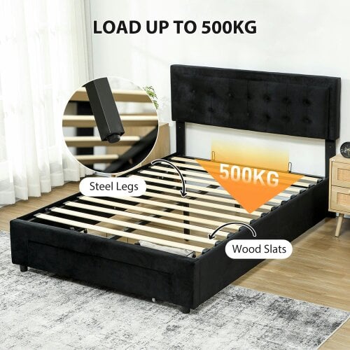 Wyld Haus Banado King Size Ottoman Bed Frame with Front Divan Drawer Storage In Black