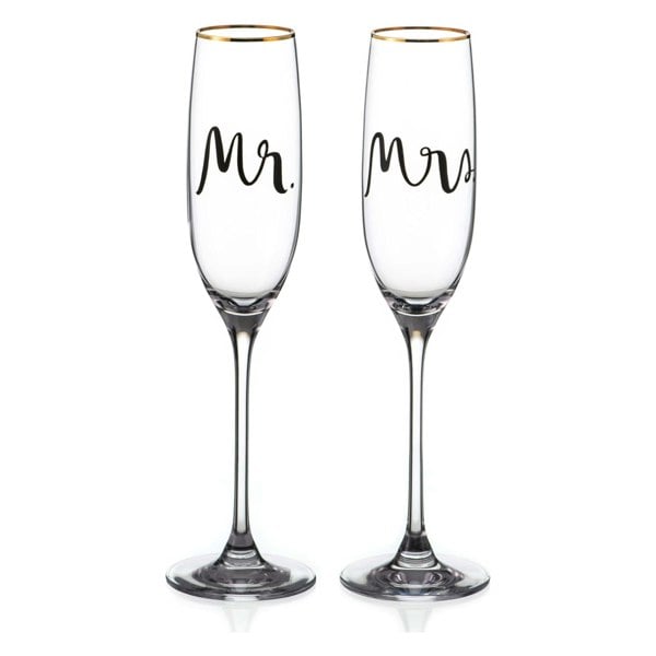 Diamante Crystal Kate Spade Champagne Flutes ‘Mr & Mrs’ - Set of 2