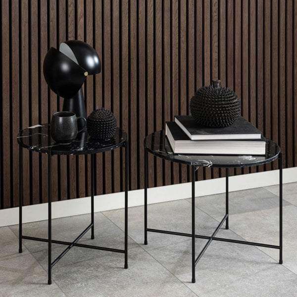 Furniture To Go Avila Side Table with Black Polished Marble Stone 52x40cm