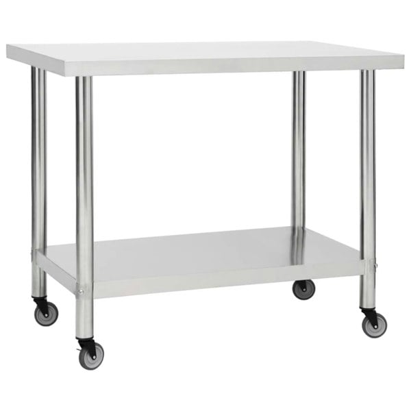 Berkfield Kitchen Work Table with Wheels 100x45x85 cm Stainless Steel