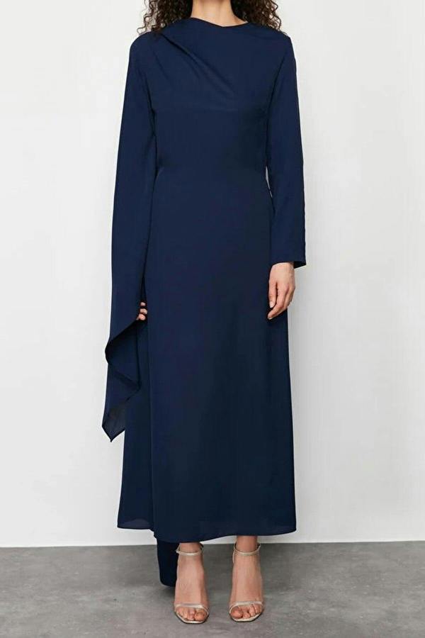 WOVCOR Draped Long Sleeve Maxi Dress with Asymmetric Detail