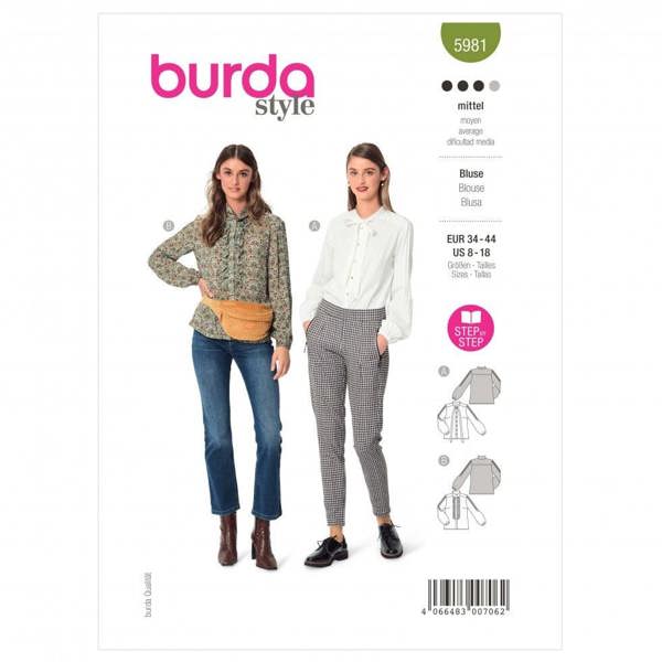 Burda Sewing Pattern 5981 Tops and Shirts For Women, 8-18 (34-44) - Intermediate