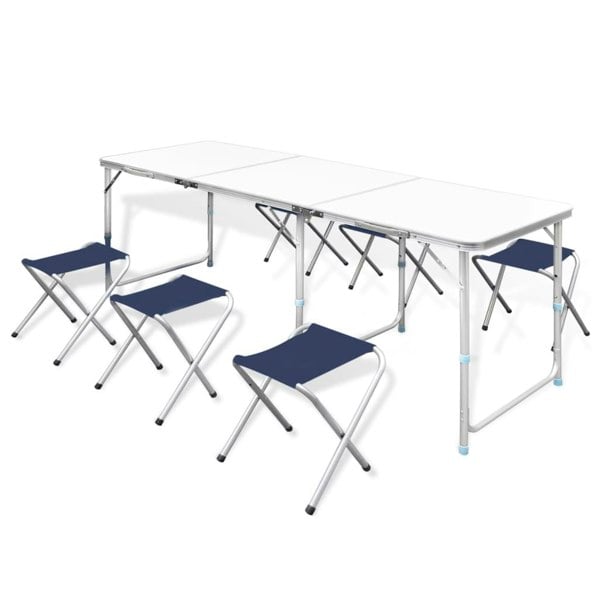 Berkfield Foldable Camping Table Set with 6 Stools Height Adjustable 180x60cm