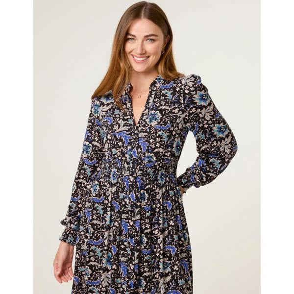 Blue Vanilla Paisley Shirred Waist Shirt Dress
