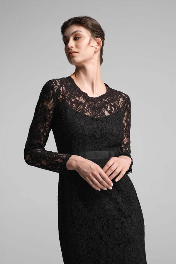 Rumour London Chiara long sleeve lace pencil dress in black